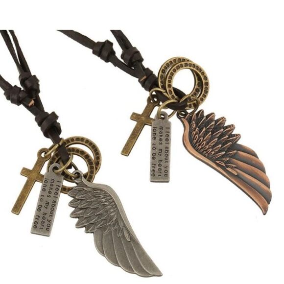 Angel Wing Genuine Leather Necklace - Picture 4 of 4